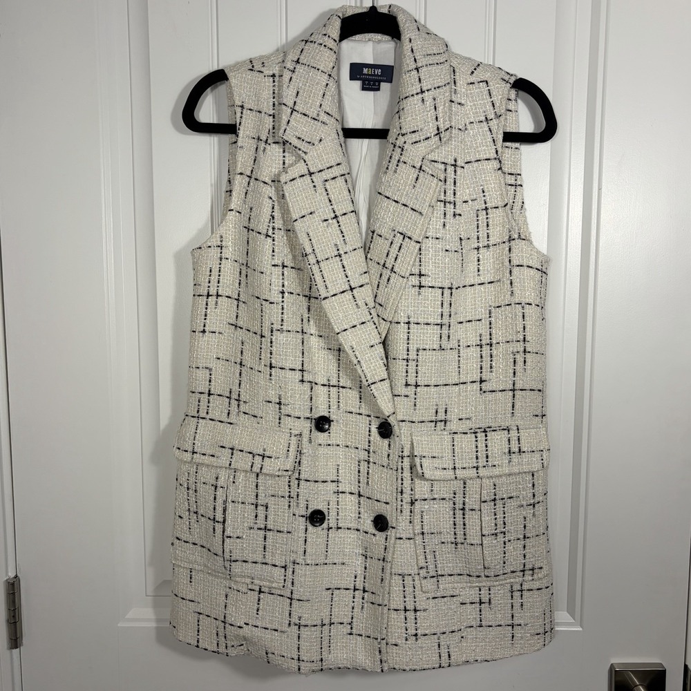 Maeve Anthropologie Ivory Tweed Double Breasted Longline Vest Womens Size 4